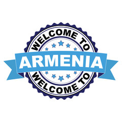 Obraz premium Welcome to Armenia blue black rubber stamp illustration vector on white background