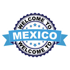 Welcome to Mexico blue black rubber stamp illustration vector on white background