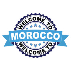 Welcome to Morocco blue black rubber stamp illustration vector on white background