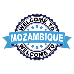 Welcome to Mozambique blue black rubber stamp illustration vector on white background