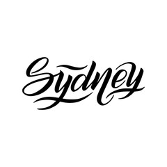 City logo isolated on white. Black label or logotype. Vintage badge calligraphy in grunge style. Great for t-shirts or poster. Sydney, Australia