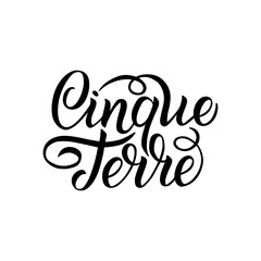 City logo isolated on white. Black label or logotype. Vintage badge calligraphy in grunge style. Great for t-shirts or poster. Cinque Terre, Italy