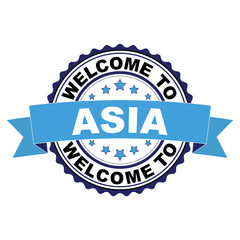 Welcome to Asia blue black rubber stamp illustration vector on white background