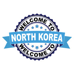 Obraz premium Welcome to North Korea blue black rubber stamp illustration vector on white background