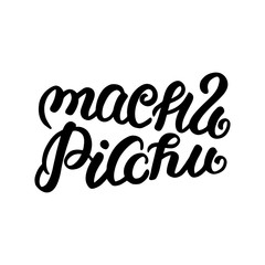 City logo isolated on white. Black label or logotype. Vintage badge calligraphy in grunge style. Great for t-shirts or poster. Machu Picchu, Peru