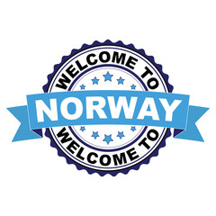 Welcome to Norway blue black rubber stamp illustration vector on white background