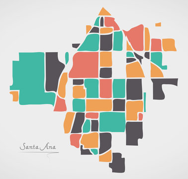 Santa Ana California Map with neighborhoods and modern round shapes © Ingo Menhard
