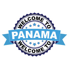 Welcome to Panama blue black rubber stamp illustration vector on white background
