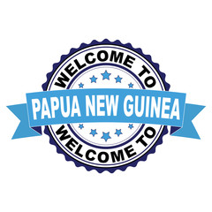 Welcome to Papua New Guinea blue black rubber stamp illustration vector on white background
