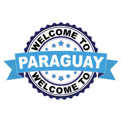 Fototapeta premium Welcome to Paraguay blue black rubber stamp illustration vector on white background