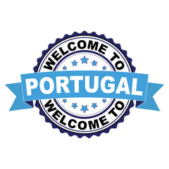 Welcome to Portugal blue black rubber stamp illustration vector on white background