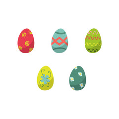 Vector flat decorated easter eggs set, abstract and floral print. Holiday spring traditional decoration, celebration symbol. Greeting card, poster banner design, isolated illustration white background