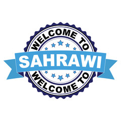 Welcome to Sahrawi blue black rubber stamp illustration vector on white background