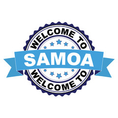 Obraz premium Welcome to Samoa blue black rubber stamp illustration vector on white background