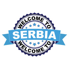 Welcome to Serbia blue black rubber stamp illustration vector on white background