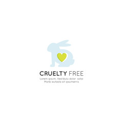 Vector Icon Style Illustration Logo Badge with Rabbit and Heart, Not Tested On Animals, Cruelty Free Lab Product Label, Isolated Minimalistic Design