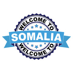 Welcome to Somalia blue black rubber stamp illustration vector on white background