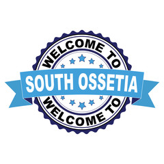 Fototapeta premium Welcome to South Ossetia blue black rubber stamp illustration vector on white background