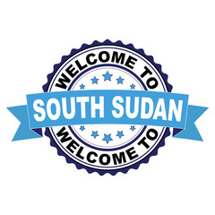 Welcome to South Sudan blue black rubber stamp illustration vector on white background