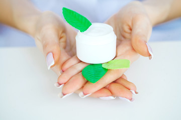 Woman Hand Cream. Close Up of Hands With Cream or Therapeutic Salve