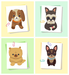 Obraz na płótnie Canvas Puppies and Dogs Poster Set Vector Illustration