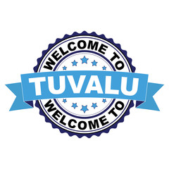 Obraz premium Welcome to Tuvalu blue black rubber stamp illustration vector on white background