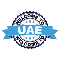 Welcome to United Arab Emirates blue black rubber stamp illustration vector on white background