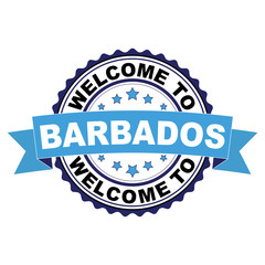 Obraz premium Welcome to Barbados blue black rubber stamp illustration vector on white background