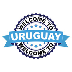 Welcome to Uruguay blue black rubber stamp illustration vector on white background