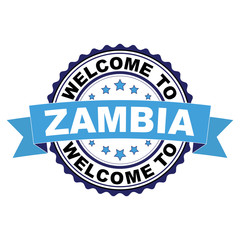 Obraz premium Welcome to Zambia blue black rubber stamp illustration vector on white background