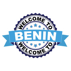 Fototapeta premium Welcome to Benin blue black rubber stamp illustration vector on white background