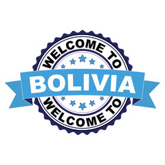 Fototapeta premium Welcome to Bolivia blue black rubber stamp illustration vector on white background