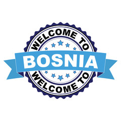 Welcome to Bosnia and Herzegovina blue black rubber stamp illustration vector on white background