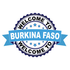 Welcome to Burkina Faso blue black rubber stamp illustration vector on white background