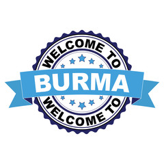 Welcome to Burma blue black rubber stamp illustration vector on white background