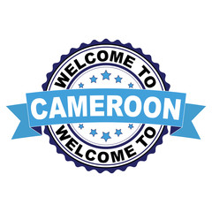 Welcome to Cameroon blue black rubber stamp illustration vector on white background