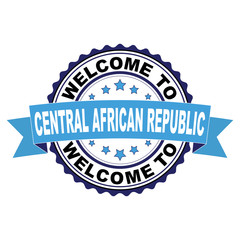 Fototapeta premium Welcome to Central African Republic blue black rubber stamp illustration vector on white background