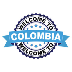 Welcome to Colombia blue black rubber stamp illustration vector on white background