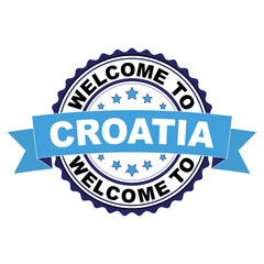 Obraz premium Welcome to Croatia blue black rubber stamp illustration vector on white background