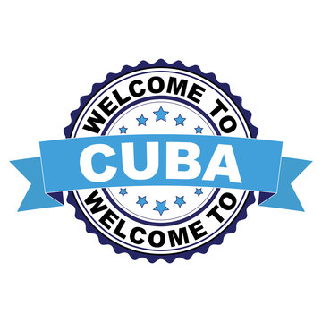 Welcome to Cuba blue black rubber stamp illustration vector on white background