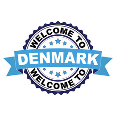 Welcome to Denmark blue black rubber stamp illustration vector on white background