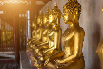 Beautiful Golden Buddha Many statues at Wat Phra Si Rattana Mahathat also colloquially referred to as Wat Yai is a Buddhist temple (wat) It is a major tourist attraction Phitsanulok,Thailand.