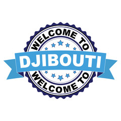 Obraz premium Welcome to Djibouti blue black rubber stamp illustration vector on white background