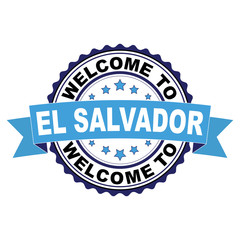 Welcome to El Salvador blue black rubber stamp illustration vector on white background