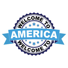 Welcome to America blue black rubber stamp illustration vector on white background