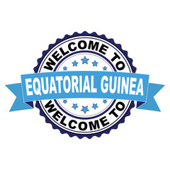 Welcome to Equatorial guinea blue black rubber stamp illustration vector on white background