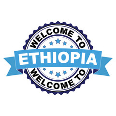 Obraz premium Welcome to Ethiopia blue black rubber stamp illustration vector on white background