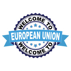 Welcome to European Union blue black rubber stamp illustration vector on white background