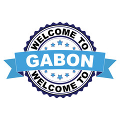 Welcome to Gabon blue black rubber stamp illustration vector on white background