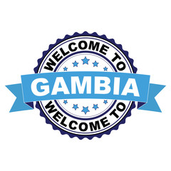 Obraz premium Welcome to Gambia blue black rubber stamp illustration vector on white background